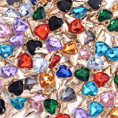 10Pcs Heart Wings Charms Alloy Colorful Rhinestone Romantic Pendant for Jewelry Accessories DIY Making Earrings Necklace Charm