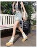 Petite Women's High-Waisted A-Line Denim Skirt with Irregular Tie and Faux Two-Piece Design