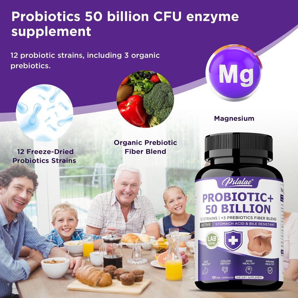 Capsule probiotiche con estratti di enzimi digestivi; supporta la digestione; adatto per uomini e donne.