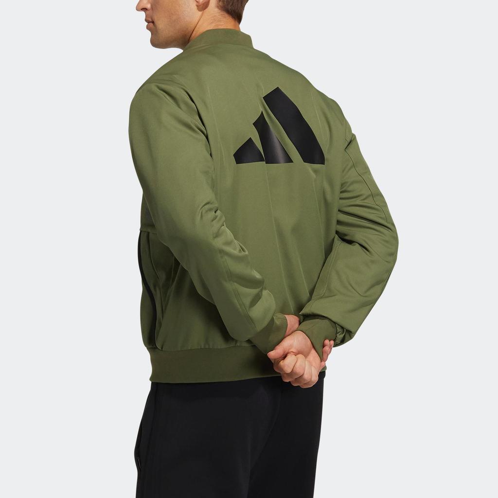 Adidas Logo Print Fleece-Lined Zip Jacket Men Outerwear Green GP0979