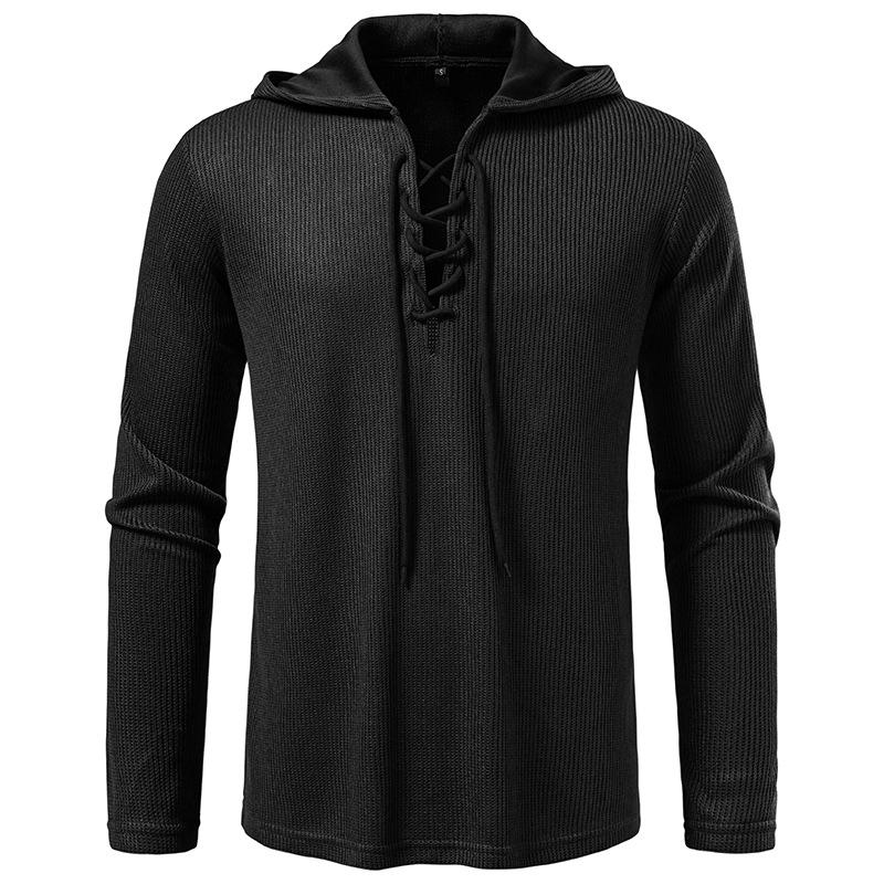 Men's Lace-Up Hooded Textured Sweatshirt Casual Pullover for Men Autumn Winter Warm Fashion Multi-Color Long Sleeve Male Top