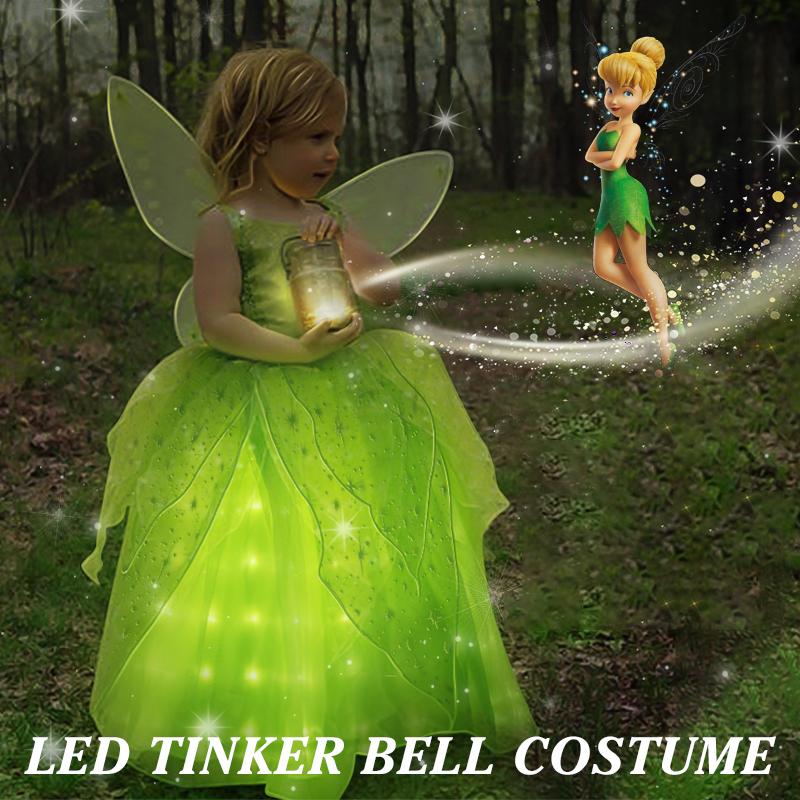 

Uporpor Тинкер Белл светодиодное светящееся платье Рождественская одежда для детей зеленые нарядные платья феи принцессы карнавальные