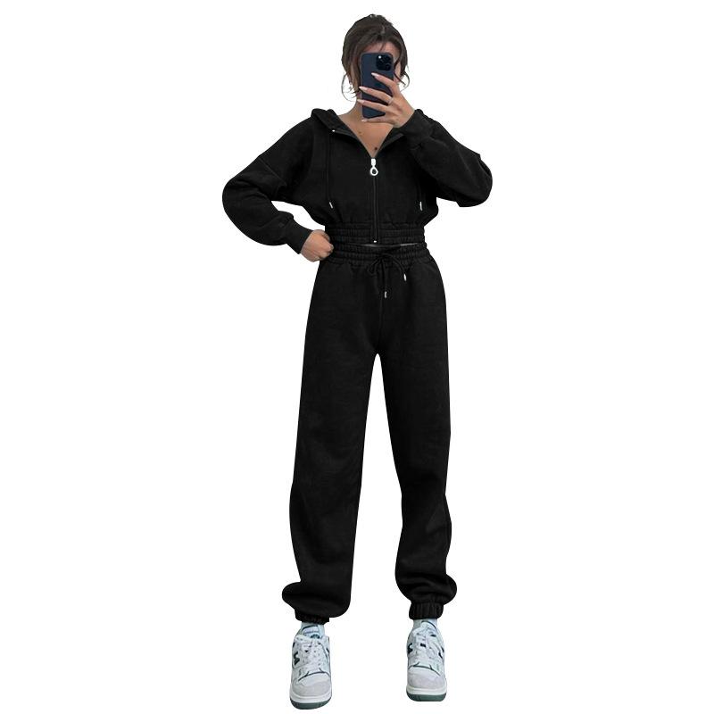 Two Pieces Tracksuits for Women Short Zipper up Hoodies Sweatshirts Coats and Drawstring Waist Sweatpants Casual Sport Clothing