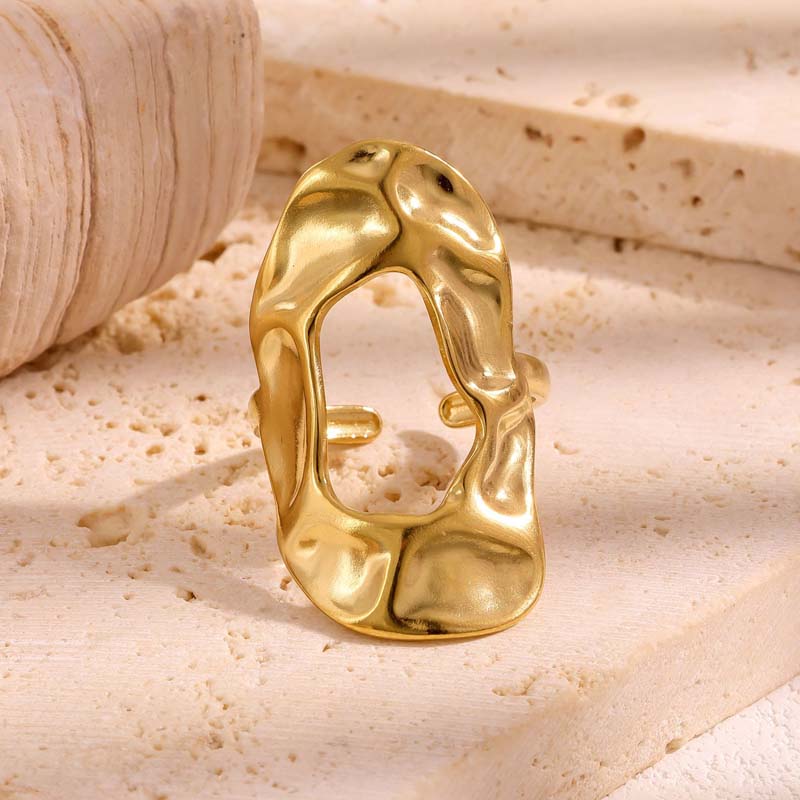 Stainless Steel Geometric Hollow Open Rings for Women Simple Gold Color Irregular Pleated Adjustable Finger Rings Jewelry Gifts