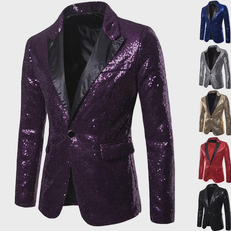 Gold Sequin Performance Suit for Men - 2024 European & American Style, Large Size, Perfect for Nightclub, Host, or Emcee Events