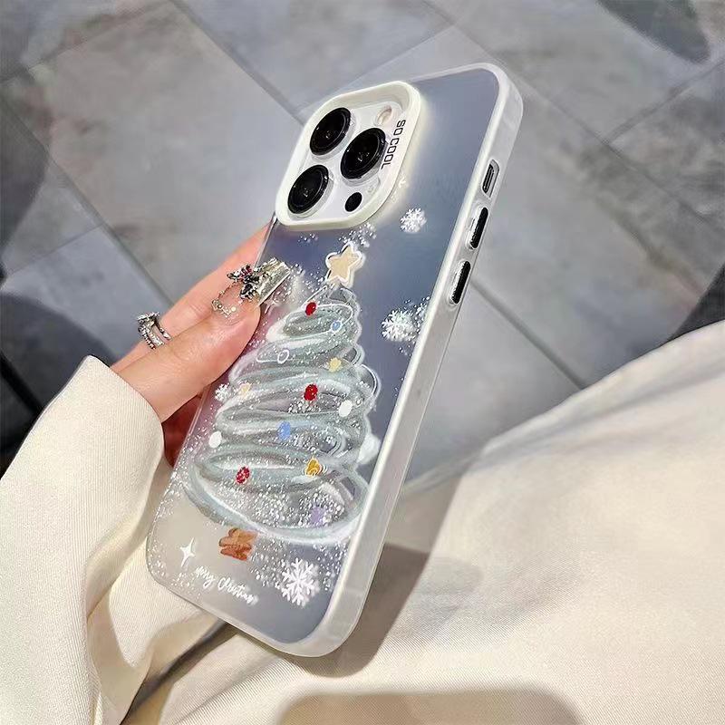 Snowflake Christmas Tree Phone Case for iPhone 12-16 Pro Max