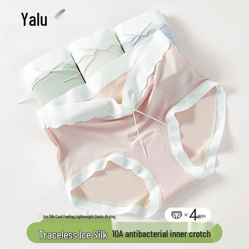 Yalu Women's Ice Silk Seamless Mid-Waist Briefs 4-Pack