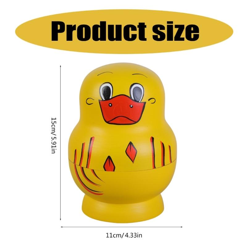 Set of 10 Yellow Duck Wood Stacking Dolls Traditional Russian Nesting Toy for Decoration Decorative Matryoshka Doll