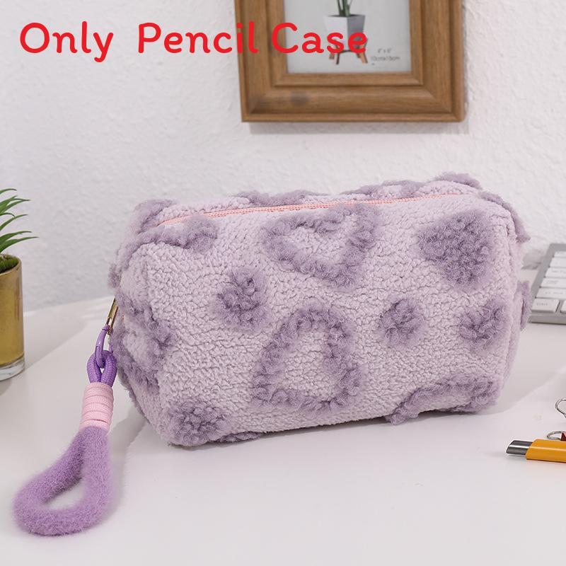 Cute Pink Plush Pen Case With Spacious Design For Girls Stationery Organizer For School Use