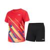 Li Ning Geometric Gradient Crew Neck T-Shirt And Comfortable Dry Shorts Casual Sports Set Unisex Sportswear Cherry-Blossom-Red AATU048-22