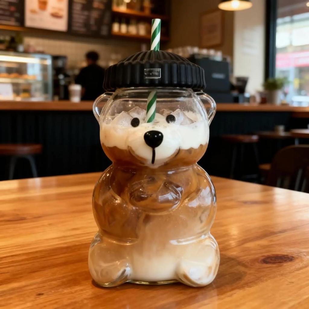 2026 New 500ML Cartoon Bear Shaped Coffee Mug Cute Bear Mug Glass Cup With Straw Transparent Creative Milk Coffee Water Cups