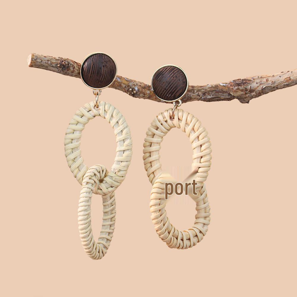 Bohemian Raffia Earrings: Handmade Rattan Drops, Exaggerated Travel Holiday Style for Women