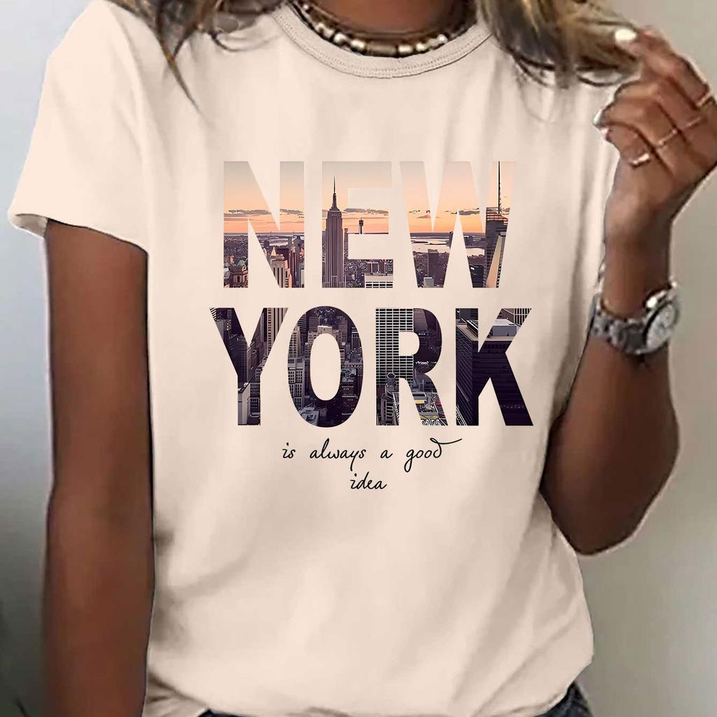 Letter-printed T-shirt Summer and Spring Short-sleeved Round-neck Casual Top Women's Clothing Women Clothes Graphic T Shirts