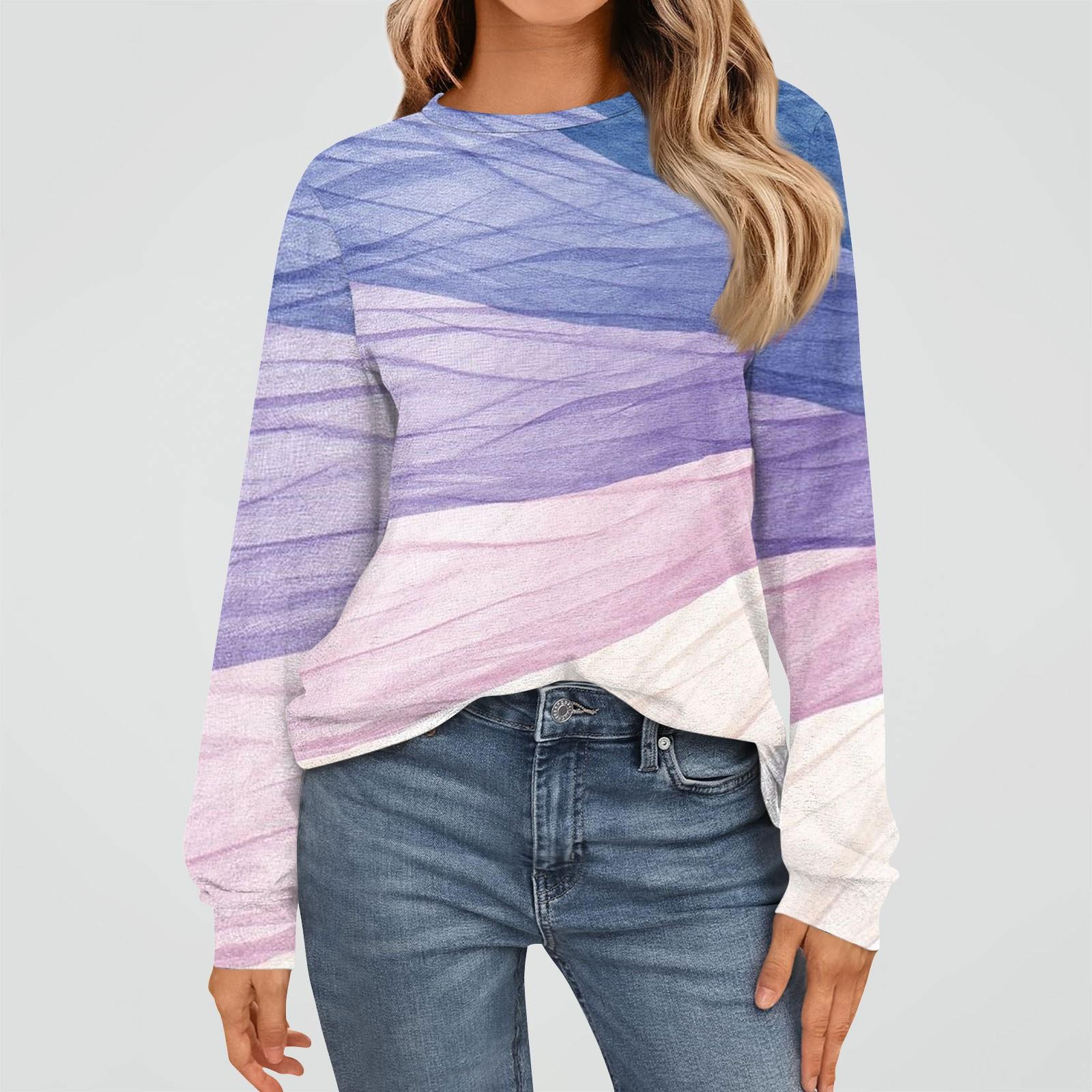 

Женская мода повседневная круглая горловина длинный рукав цветочный принт базовый топ XL