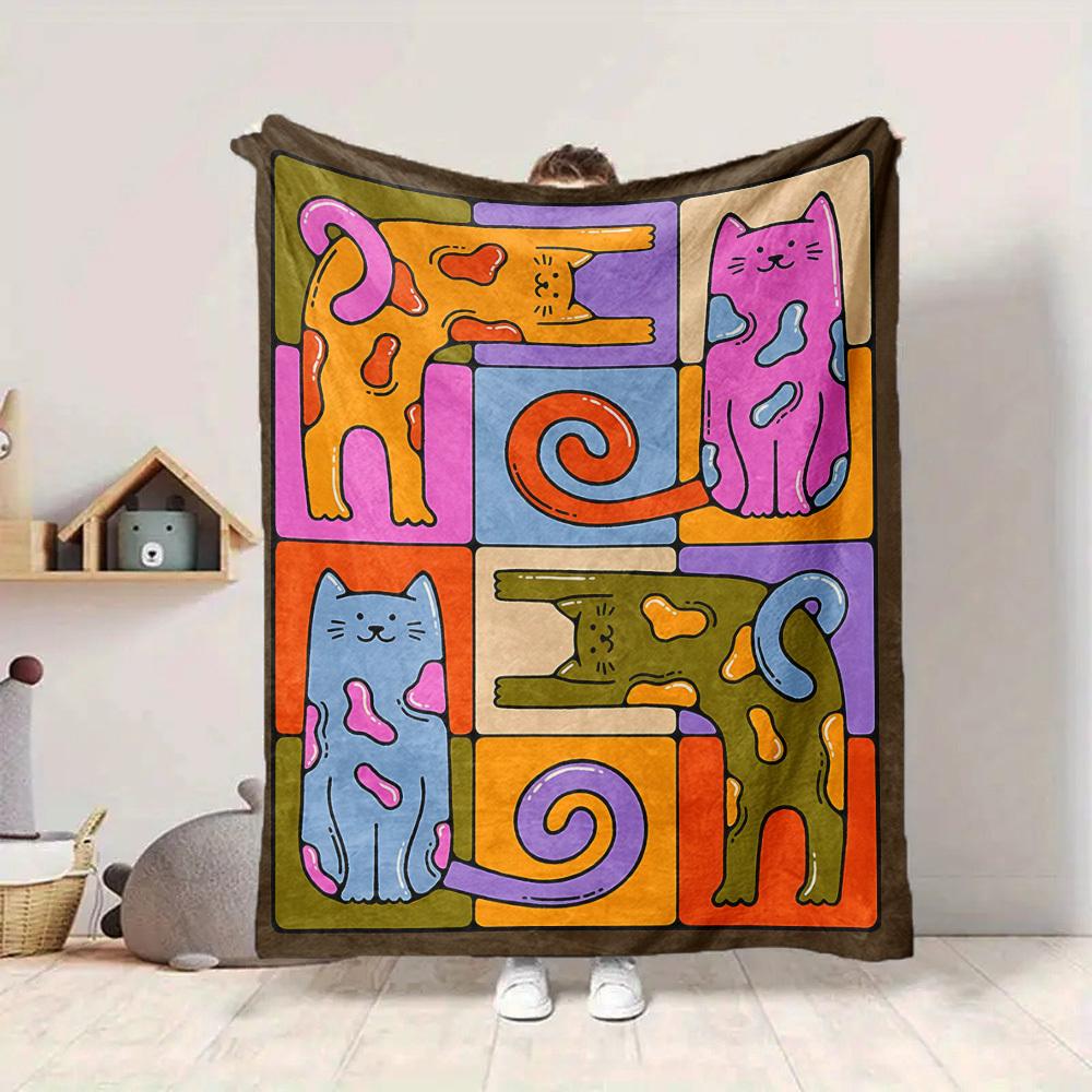 1pc Colorful Cats Blanket Lightweight Flannel Blanket Throw Blanket For Sofa, Bed, Travel, Camping, Livingroom, Office, Couch, Chair, And Bed yy251015