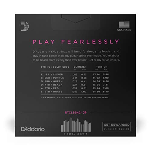 D'Addario NYXL Super Light Electric Guitar Strings, .009-.042, NYXL0942-3P, 3-Pack [Official Japanese Product]