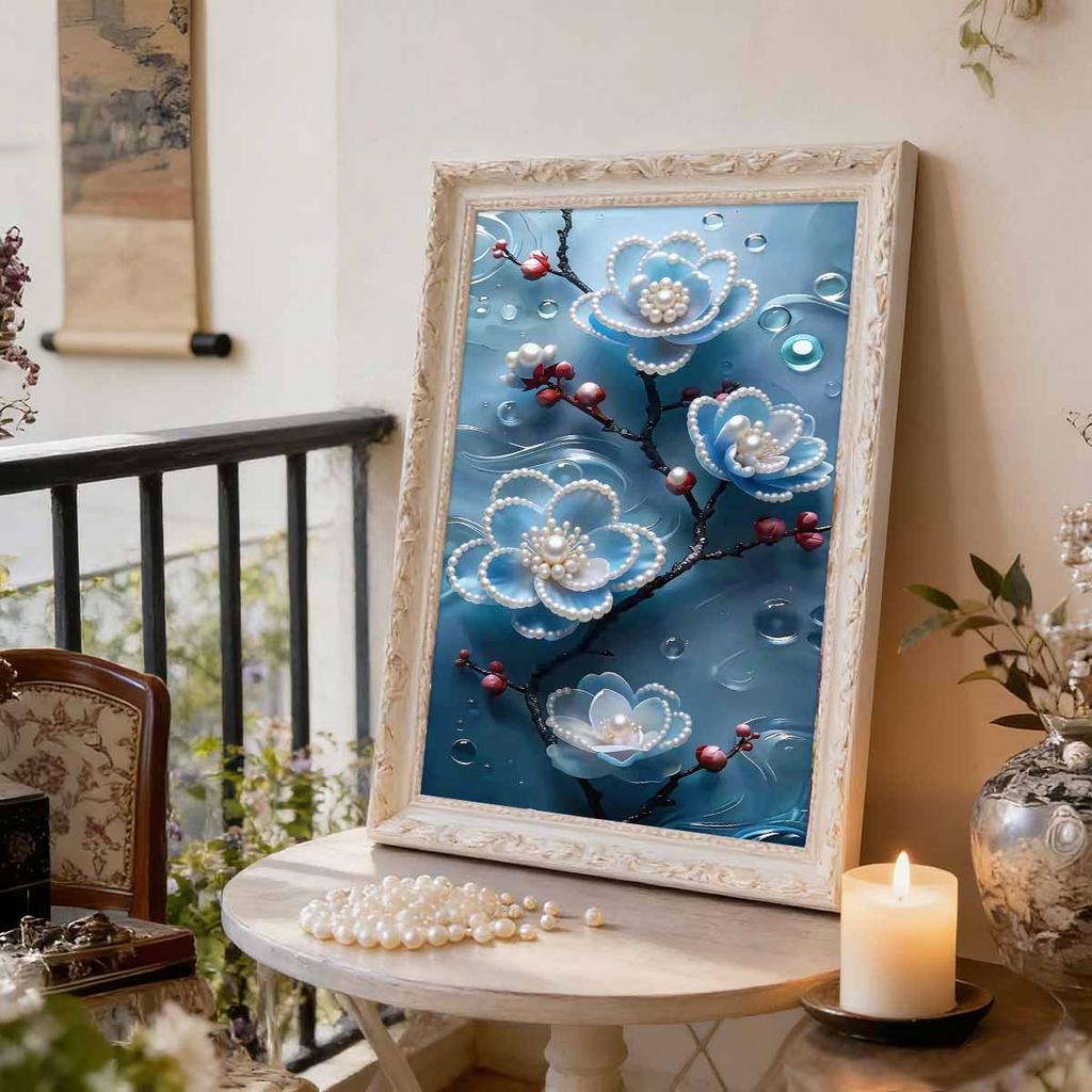 DIY Plum Blossom Pearl Diamond Art Painting Kits for Adults and Beginners,fine View Sparkling Painting Craft Home Wall Decor Handmade Gift