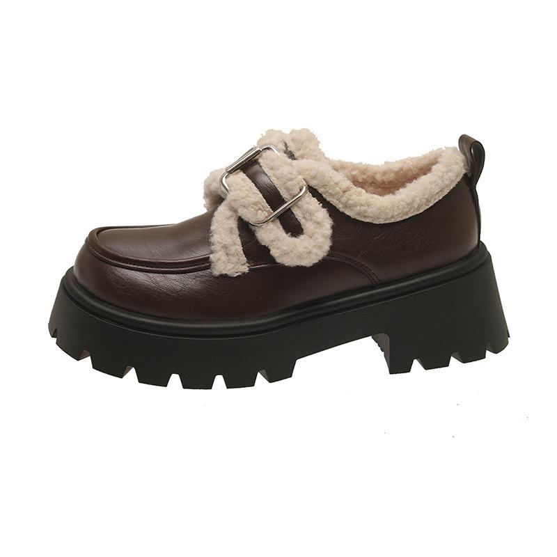 Retro velvet small leather shoes for women's autumn and winter new thick-soled Mary Jane cotton single shoes