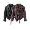 Kaslead New Arrival Women's Clothing Fashion Style Fashion Casual Easiest for Match Coffee Brown Leather Coat