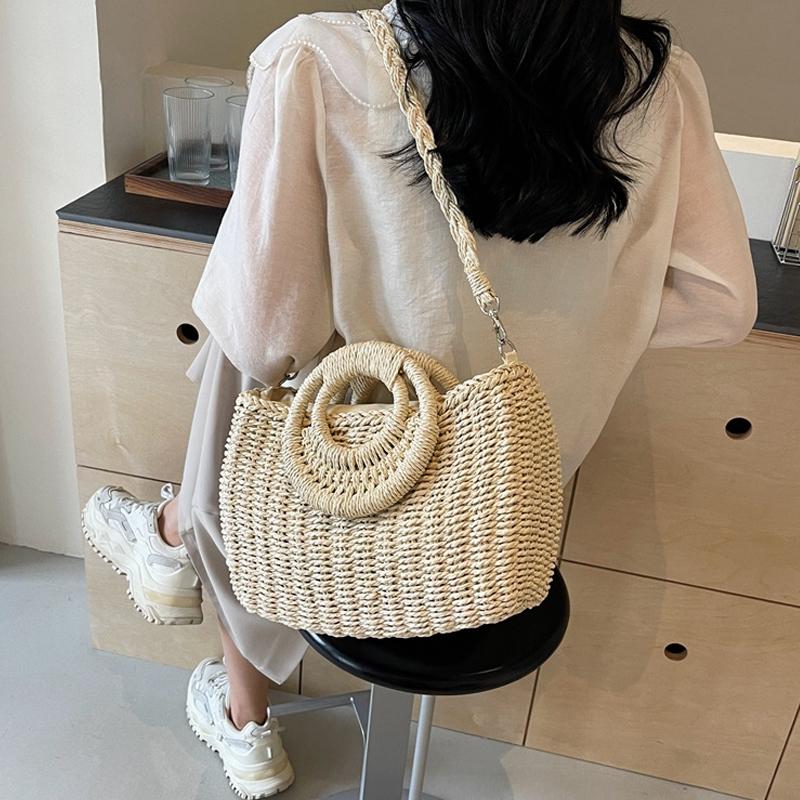 New Handheld Straw Woven Bag For Women Handmade Portable Handbag Large Capacity Beach Bag Handheld Money Bag Premium