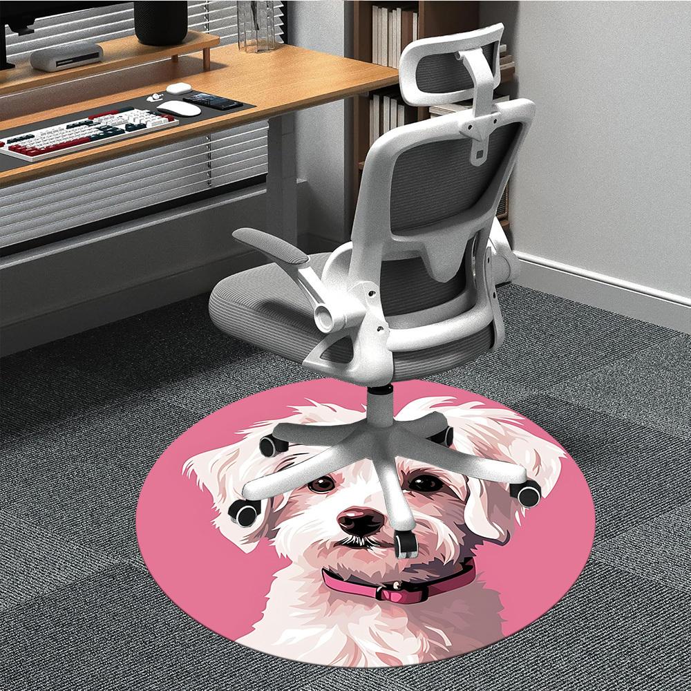 1pc Poodle Pink Office Round Rug, Carpet for Office, Gaming, Lightweight Round Floor Mat yy260205020