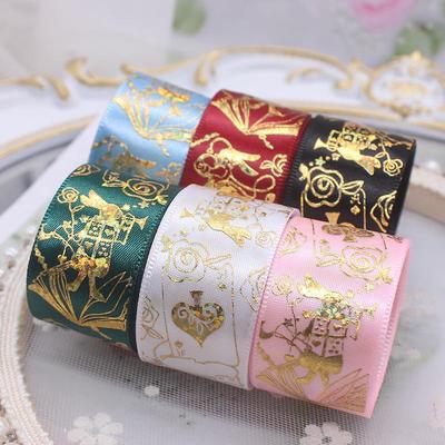 2.5cm*4.5m/Roll Wrapping Lolita Clothing Multiple Colors DIY Hot Stamping Pattern Decorative Packaging Ribbons Box 10 Colors
