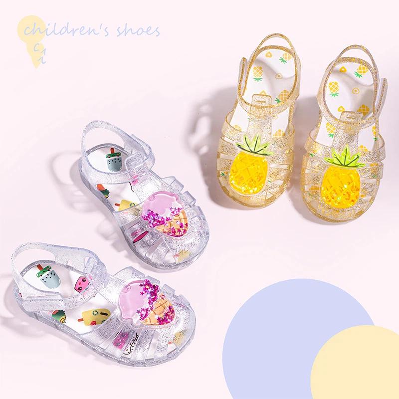 Girls' Roman Hollowed-out Princess Sandals For Summer Children's Jelly Shoes With Anti-Slip Head Cover Beach Shoes