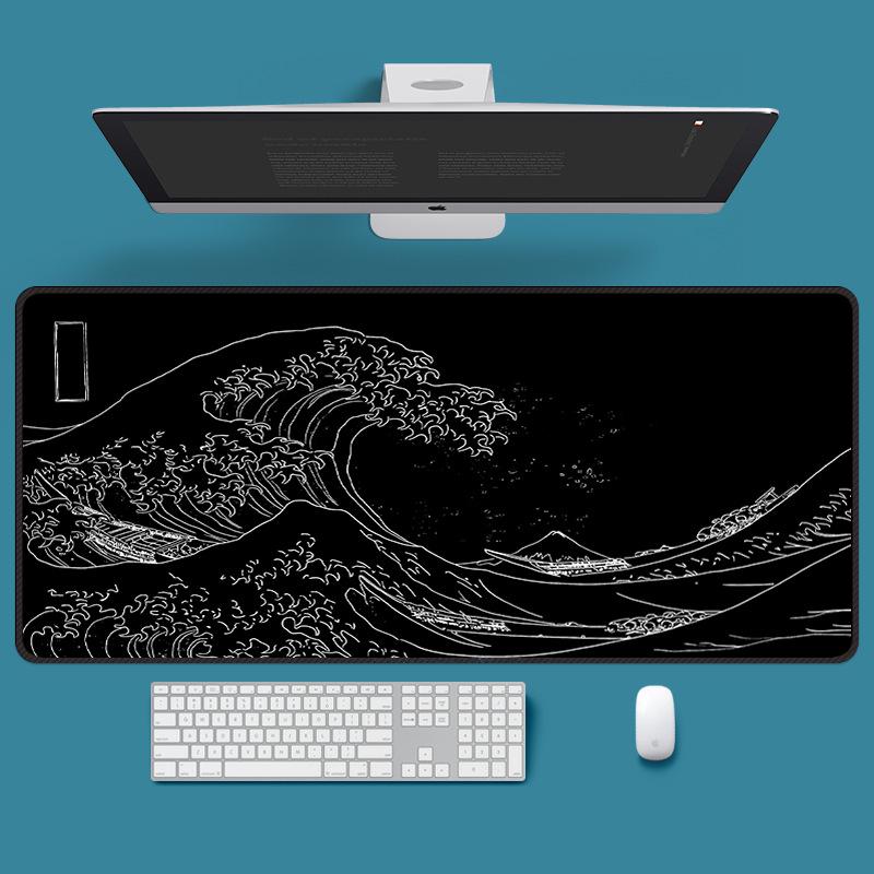 Cartoon Waves Pattern Non-Slip Gaming Mouse Pad Desk Mat and Decorative Wall Hanging Cloth.