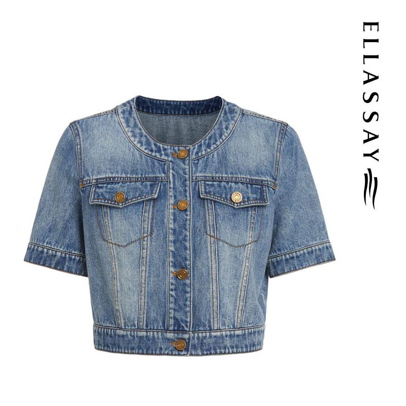 ELLASSAY Women's Short Sleeve Denim Jacket