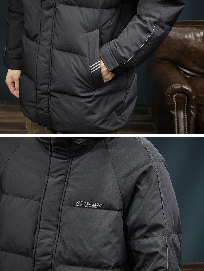 Men's Luxury Goose Down Mid-Length Hooded Winter Jacket, Plus Size, Thick & Warm Outerwear, 2025 New Arrival