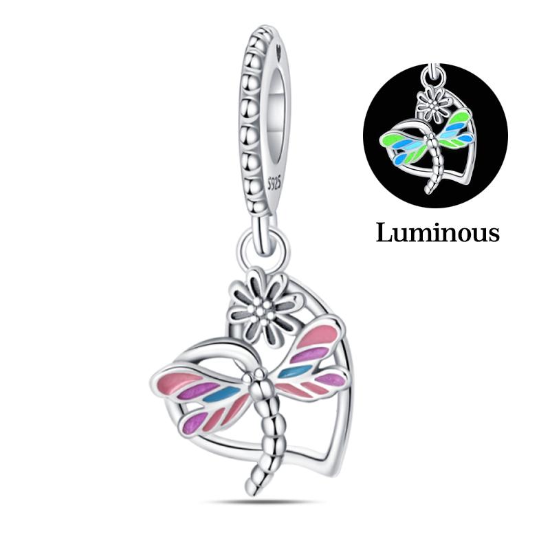 100% 925 Silver Exquisite Colored Dragonfly Charms Pendants Sparkling Zircon Fit Qikaola Original Bracelets DIY Jewelry