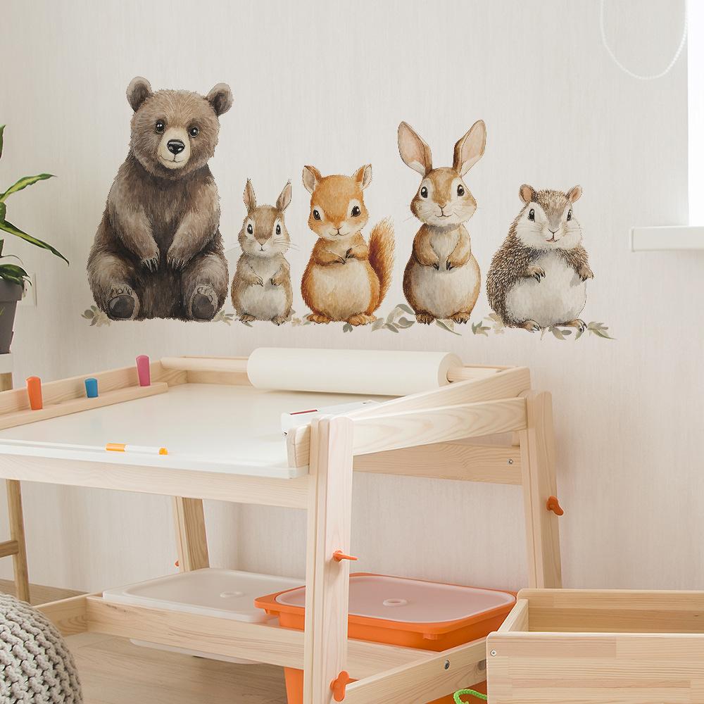 Cartoon Animal Set Self Adhesive Wall Sticker for Bedroom Living Room Entryway Decor