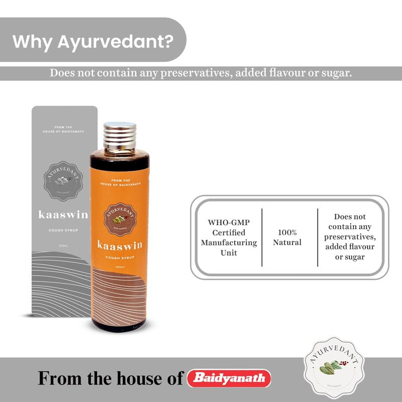 Baidyanath Ayurvedant Kaaswin Syrup 200 Ml Herbal Cough And Cold Relief For Respiratory Comfort Pack Of 1