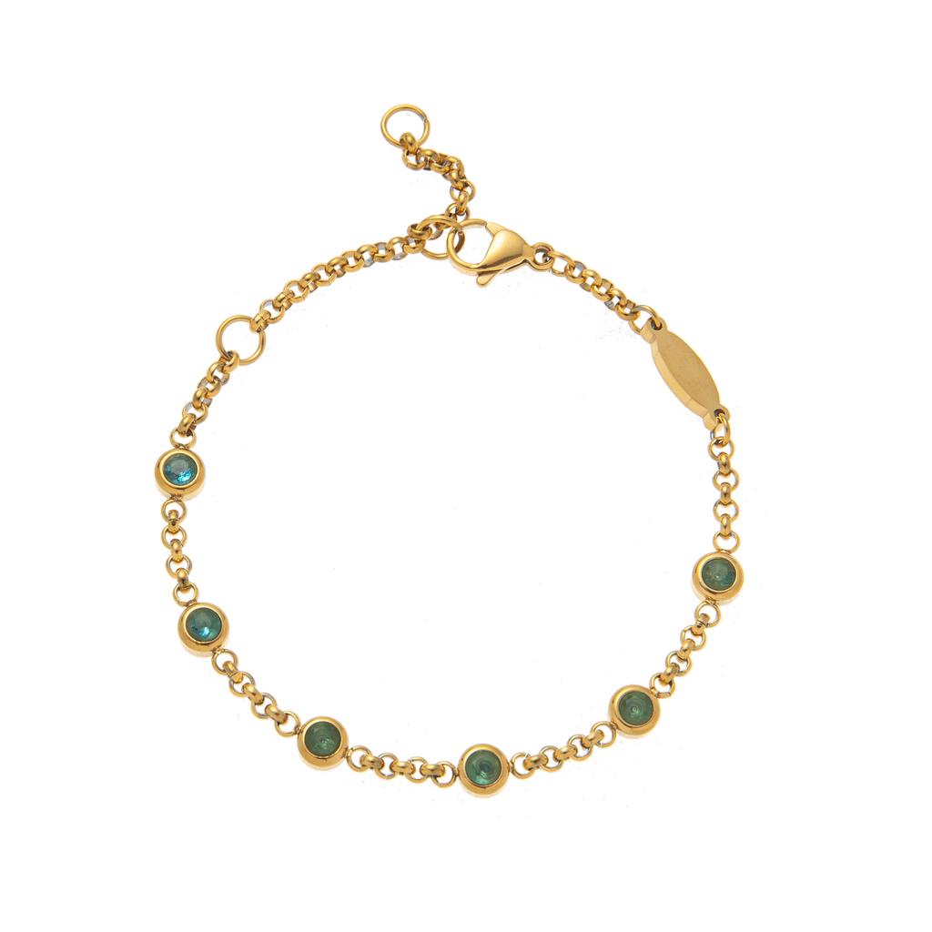 Classic Fashion Geometric Colorful Zircon Beaded Bracelet 12 Birthstones Stainless Steel 18K Gold Plated Anniversary Gift