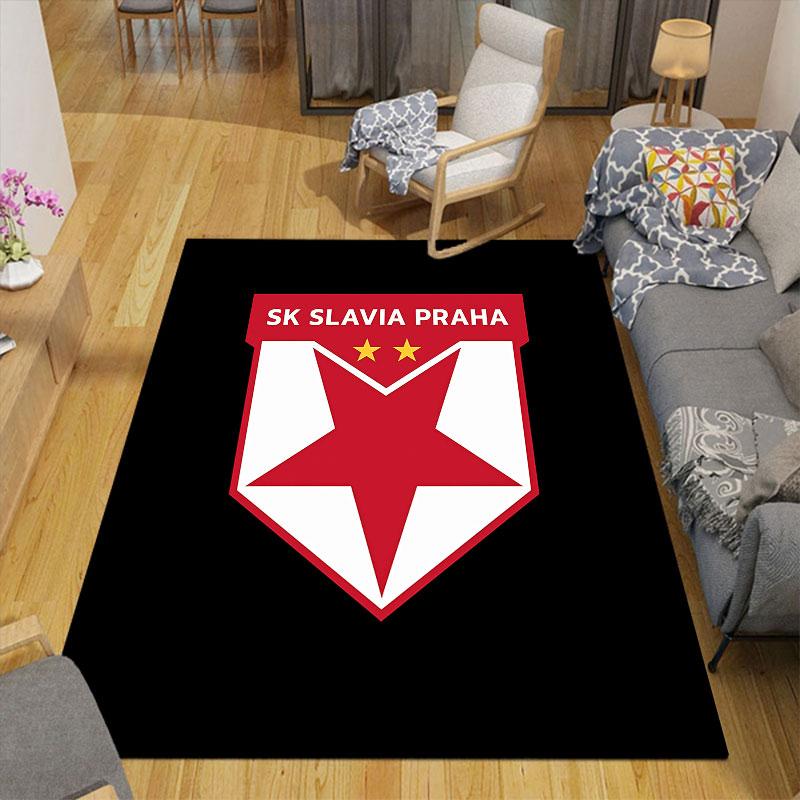 SK Slavia Praha Art Flannel Printed Carpet, Home Sofa Decoration for Living Room & Bedroom, Non‑Slip Play Flannel Floor Mat for Game Room