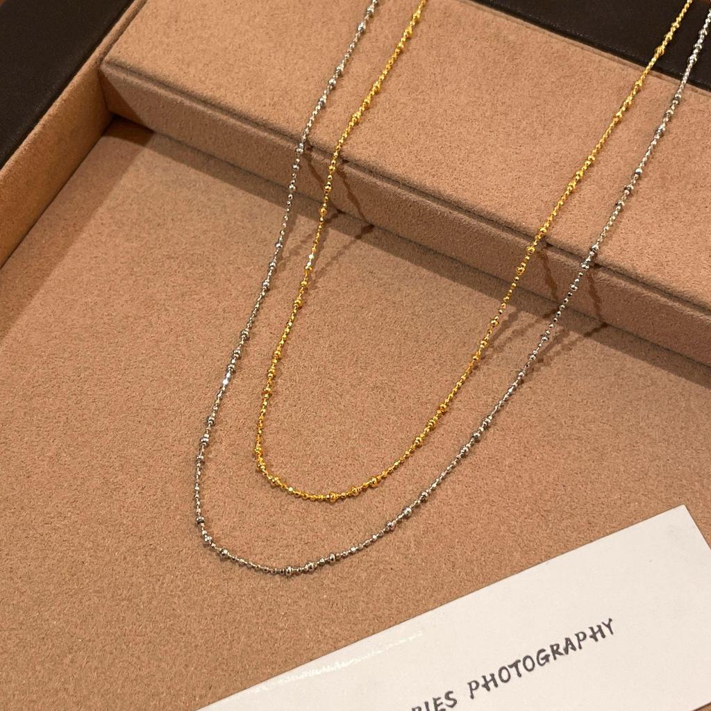 Japanese Exquisite S925 Sterling Silver Star Choker Necklace, 18K Gold-Plated, Super Shiny Faceted Bead Chain