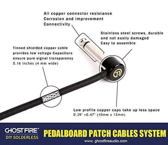 GHOSTFIRE Solderless Patch Cable Kit with 10 Silver Plugs (Straight-Type Only) and 3m Shielded Cable, DIY Pedalboard Guitar Effects Kit (SP-01)