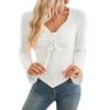 Autumn and Winter Women's Drawstring Long Sleeve Blouse Pit Stripe Short Top