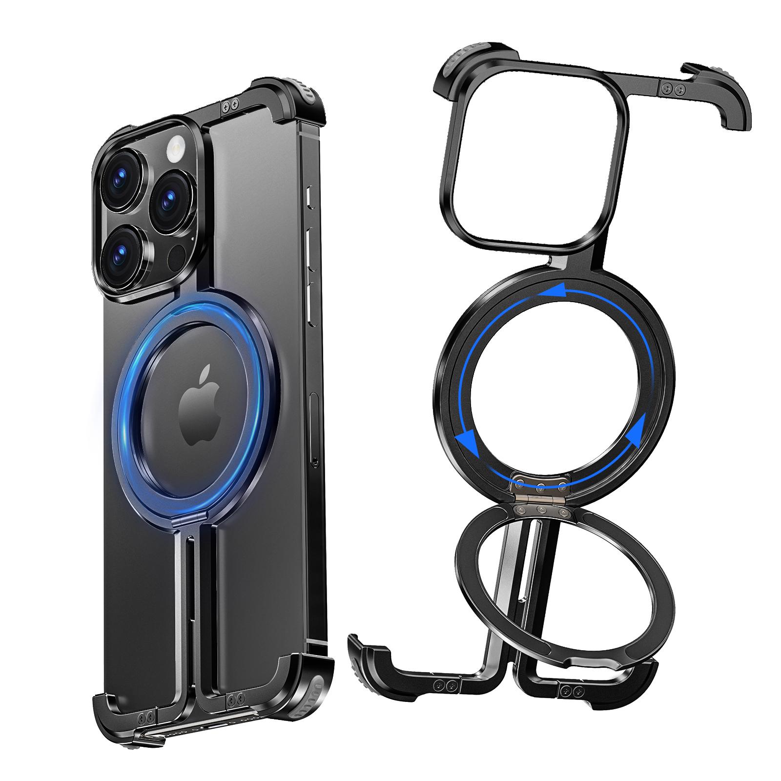 Coque de téléphone minimaliste sans cadre Oatsbasf pour 16 Pro Max Avec Magsafe Recharge sans fil Lunette métallique Moins fine Couvercle bumper aluminum&For iPhone 16 noir