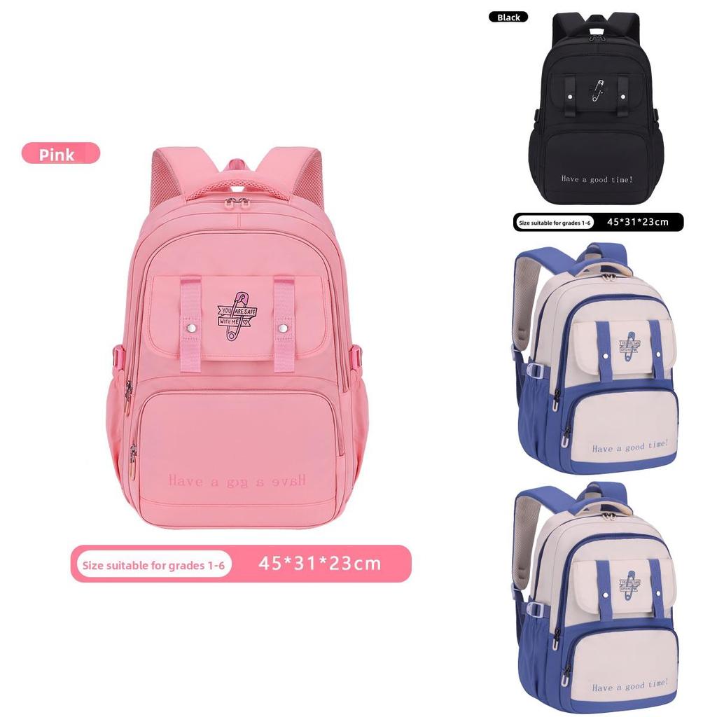 Junior High School Girls Backpack With Waterproof Nylon Material And Padded Air Cushion Straps For Education