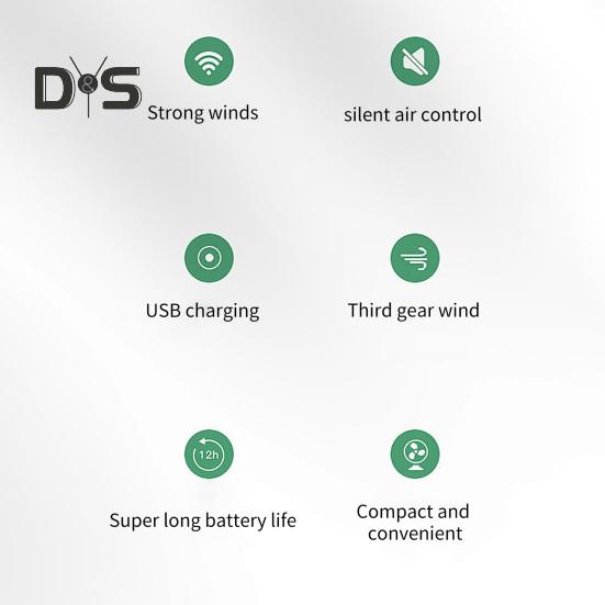 Ventilator mic de mână, cu 3 setări de viteză, flux de aer puternic, zgomot redus, ventilator de buzunar reîncărcabil prin USB, cu baterii