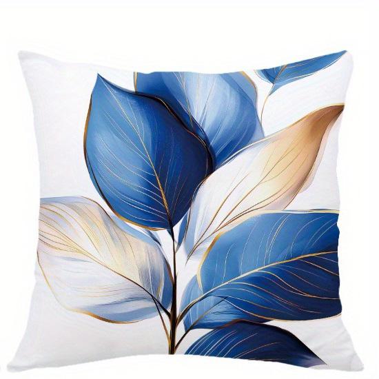 Blue and Gold Leaf Pillowcase ,Sofa bedroom cushion cover, single-sided printing, without pillow core