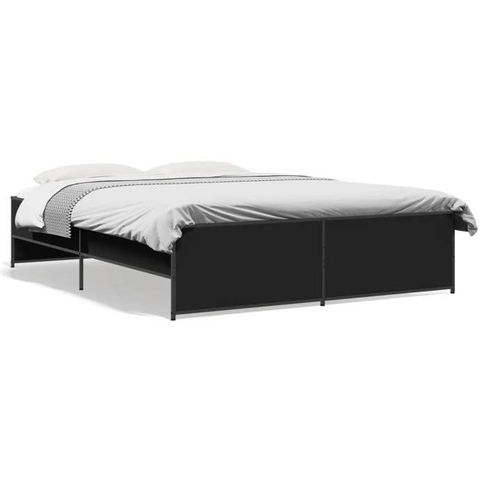 VidaXL Black Bed Frame 140x200 Cm Engineered Wood and Metal, Bed, Guest Bed, Double Bed, Bedroom Furniture, 3279887