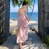 Pink French Backless Camisole Dress - Elegant Beach-Ready Evening Gown for Women