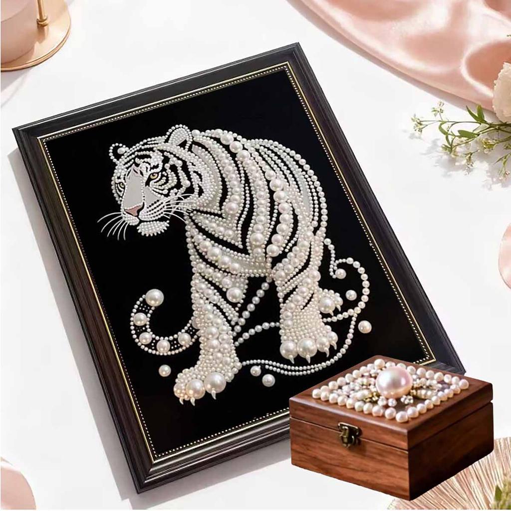 Perlmutt Weißer Tiger DIY Diamantmalerei Kits 15,7x19,6 Zoll Edelstein Kunst Diamantmalerei Kits Ohne Rahmen für Erwachsene Geschenkidee Heimwanddekoration