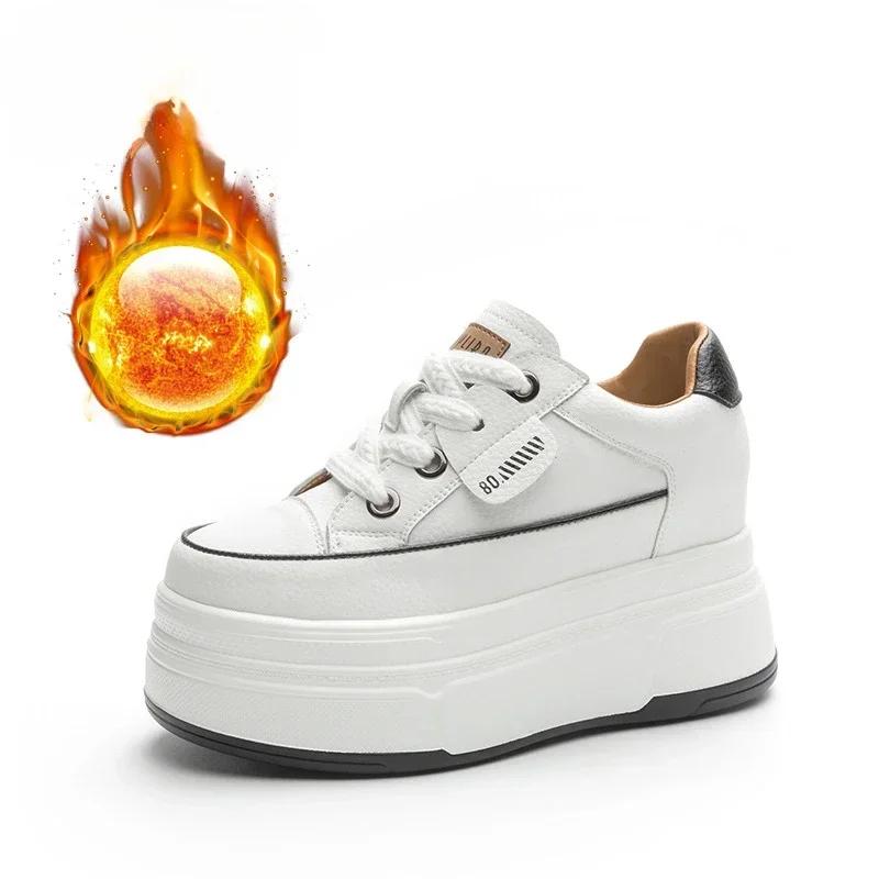 9cm Genuine Leather Platform Sneakers Wedge Shoes for Women Breathable Sneakers Autumn Casual Shoes Hidden Heel Zapatillas Mujer
