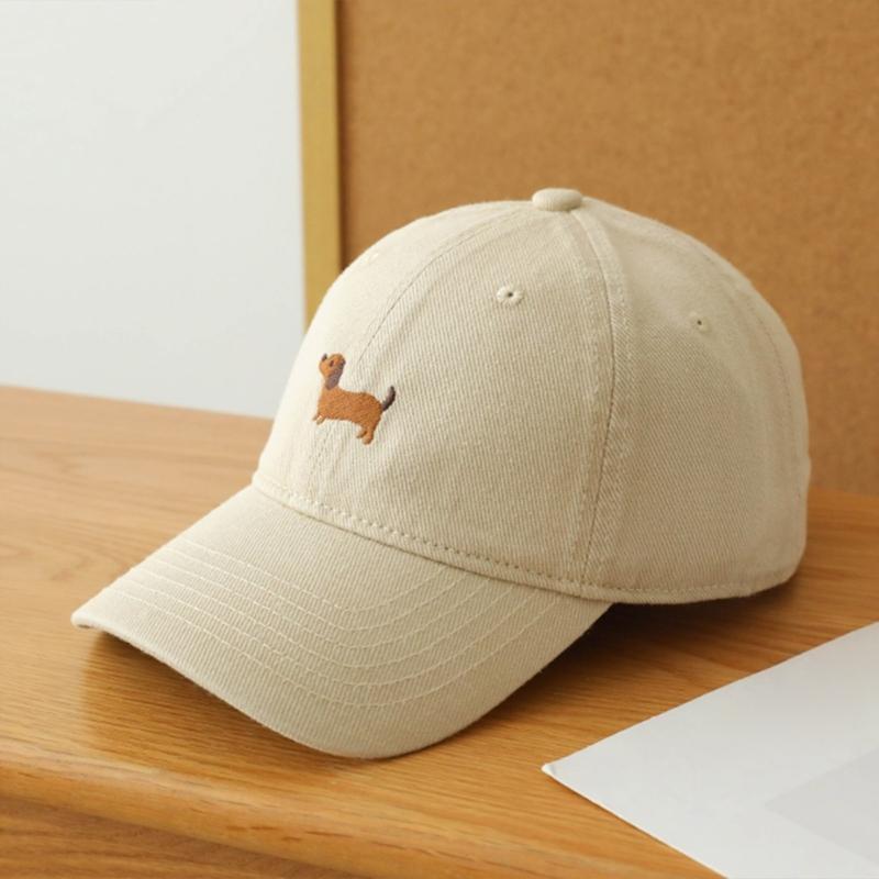 Breathable Cotton Blend Embroidered Puppy Design Adjustable Unisex Baseball Hat Multiple Colors