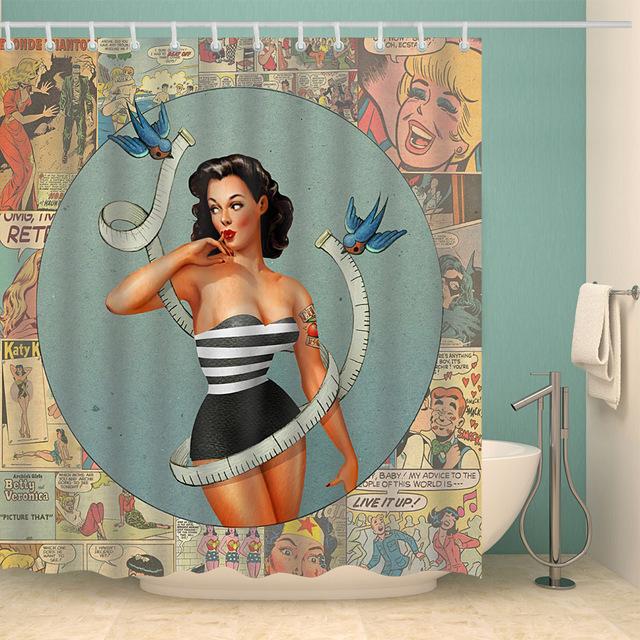 Girl Bathroom Curtain 3D Printed Sexy Woman Shower Curtains with 12 Hooks Waterproof Polyester Shower Curtain Waterproof