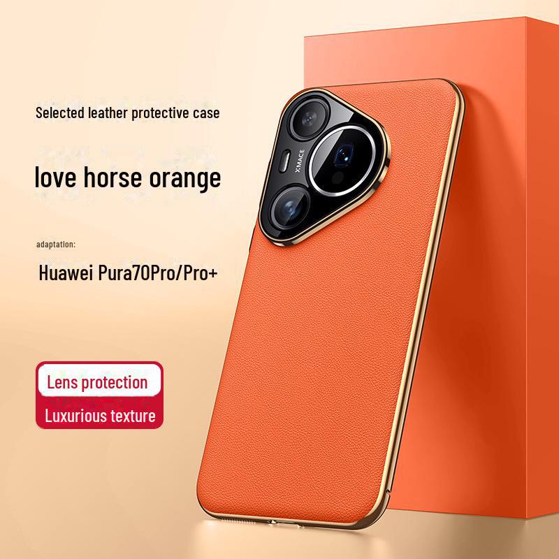 Hochwertige galvanisierte Lederhülle für Huawei Pura70/Pura70 Pro – Rundumschutz und ultraklare Linsen