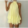 Mini Abito da Donna Scollo all'Americana Senza Maniche Slim Monocolore Dolce Vacanza Stratificato Chiffon Festa Abito da Sole